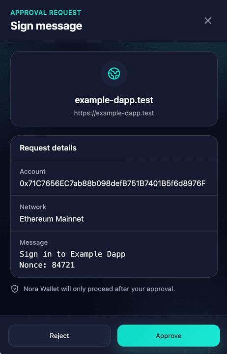 Nora Wallet application screen 12