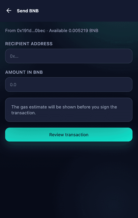 Nora Wallet application screen 6