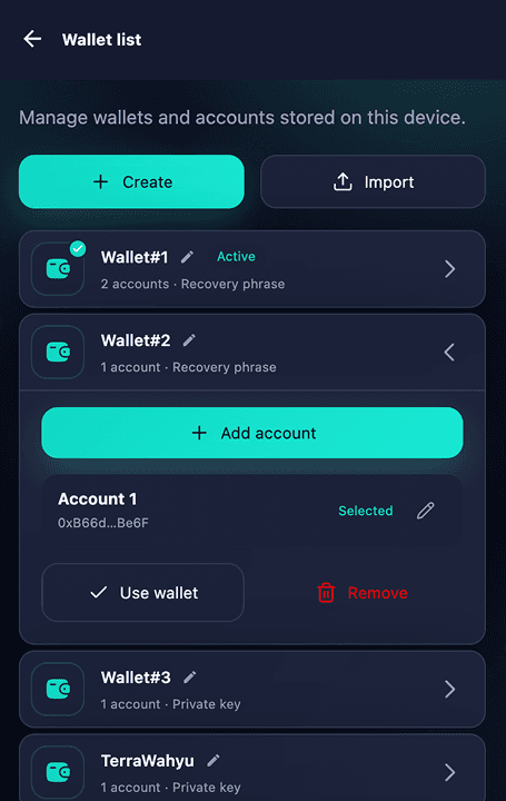 Nora Wallet application screen 7