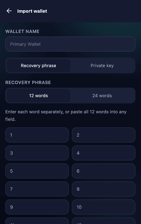 Nora Wallet application screen 9