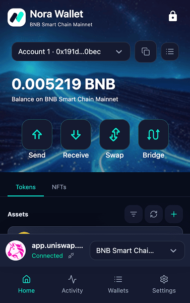 Nora Wallet home screen